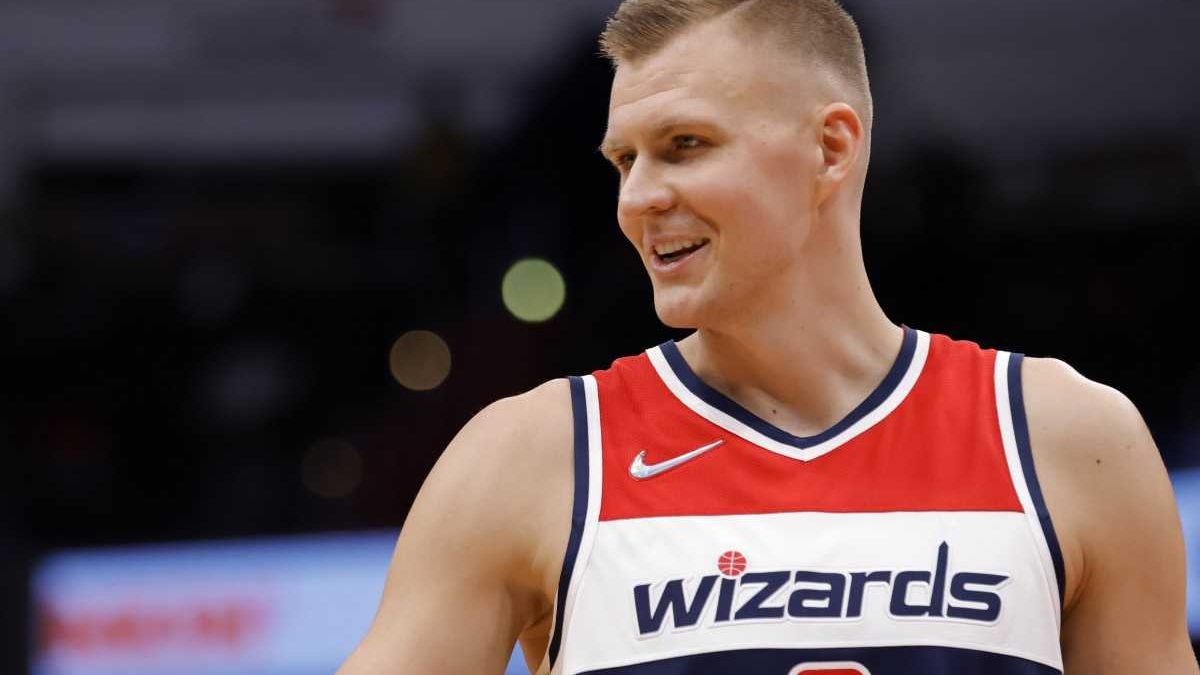 Kristaps Porzingis, introduced as a Washington Wizards player