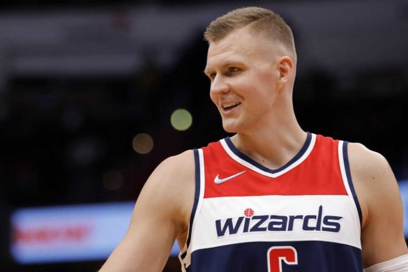 Kristaps Porzingis, introduced as a Washington Wizards player